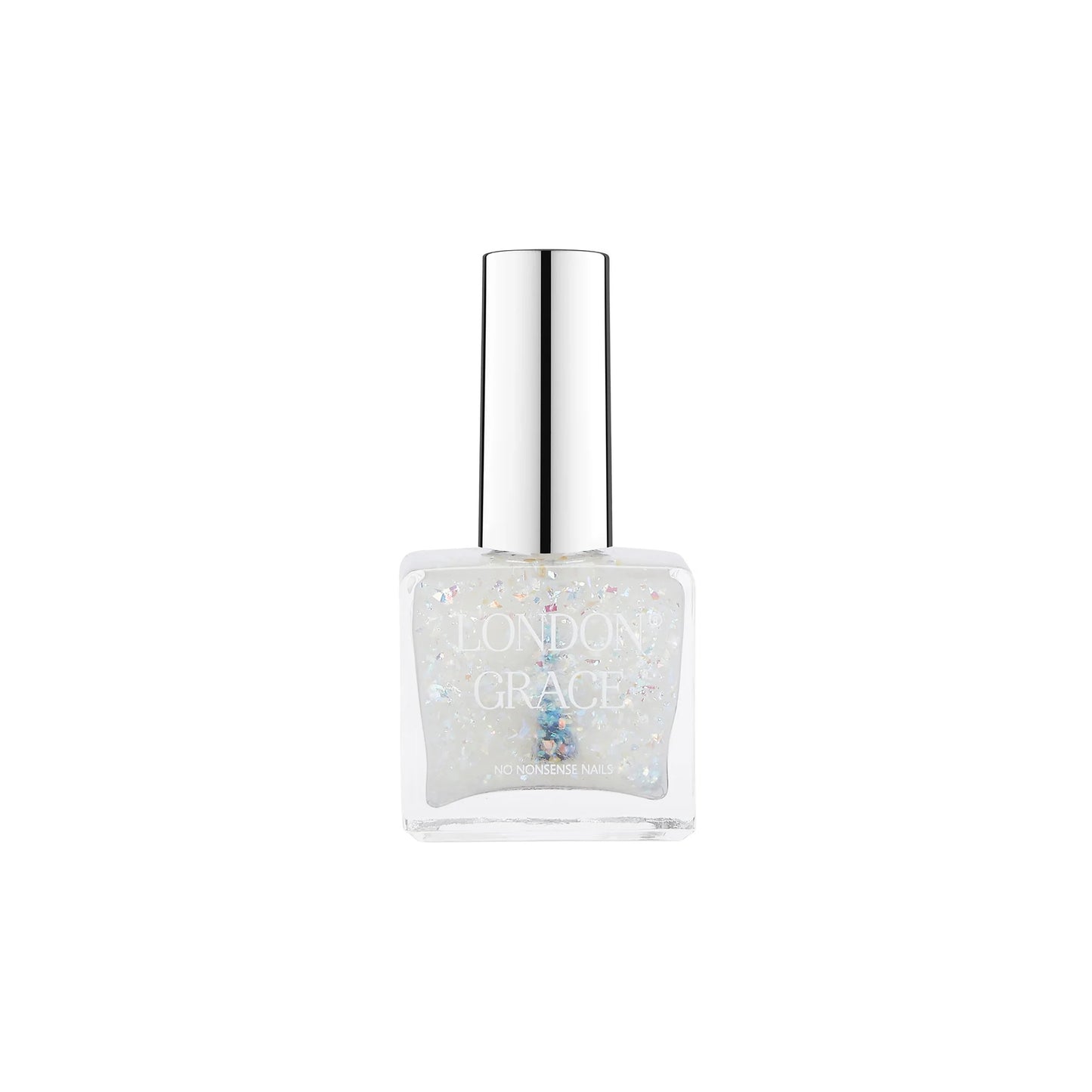 London Grace Pearl Top Coat – adds iridescent glitter and locks in colour. Vegan, cruelty-free, long-lasting shine.