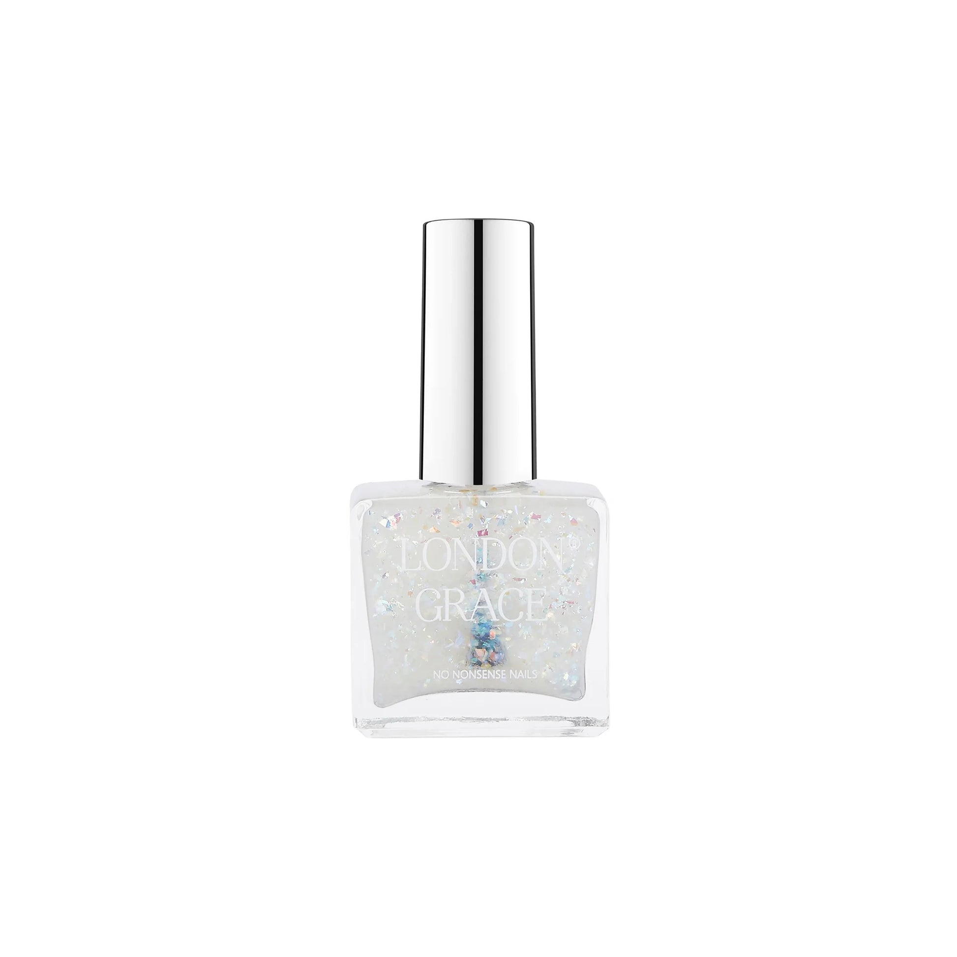 London Grace Pearl Top Coat – adds iridescent glitter and locks in colour. Vegan, cruelty-free, long-lasting shine.