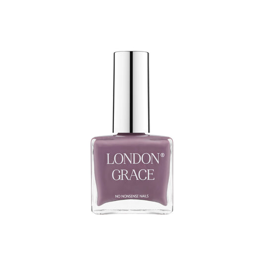 London Grace Penny Nail Polish – chic mauve shade. Vegan, cruelty-free, glossy, and long-wearing.