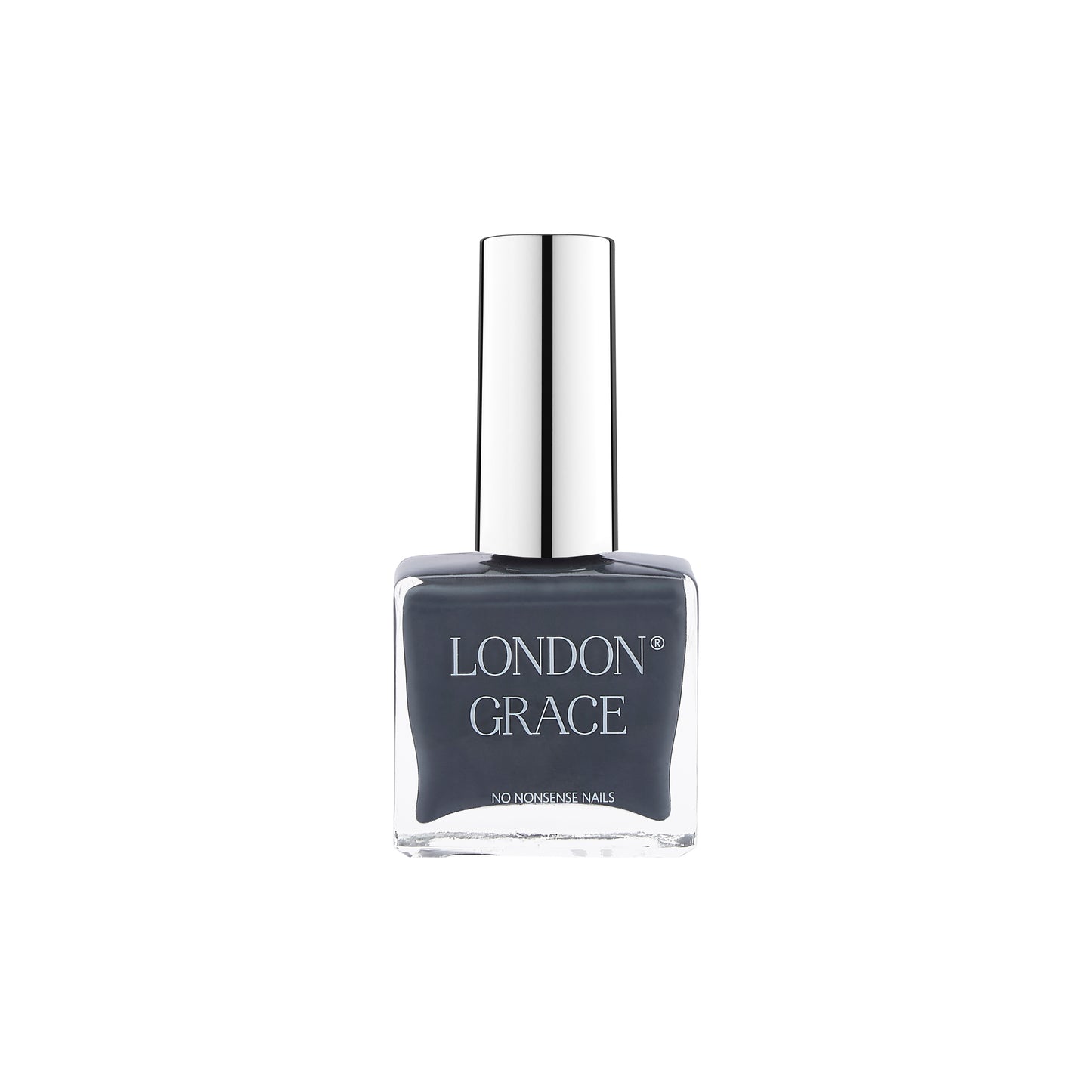 London Grace Peter Nail Polish – slate grey shade. Vegan, cruelty-free, glossy, and long-wearing.