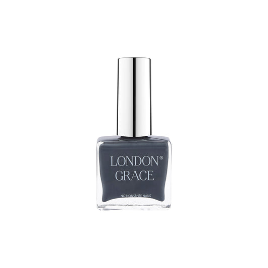 London Grace Peter Nail Polish – slate grey shade. Vegan, cruelty-free, glossy, and long-wearing.