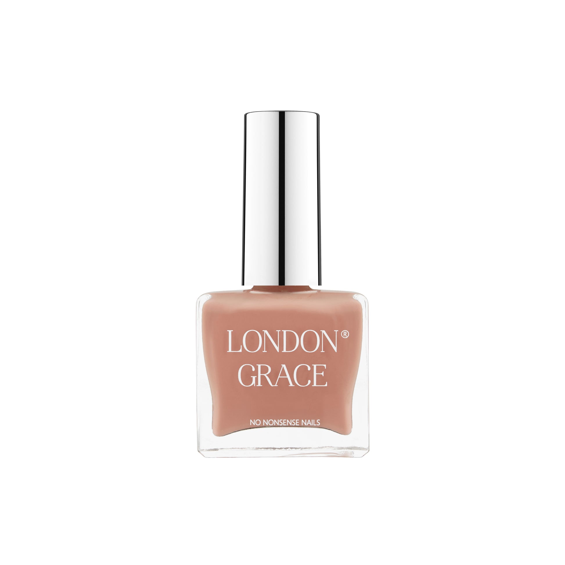 London Grace Primrose Nail Polish – warm nude shade. Vegan, cruelty-free, glossy, and long-lasting.