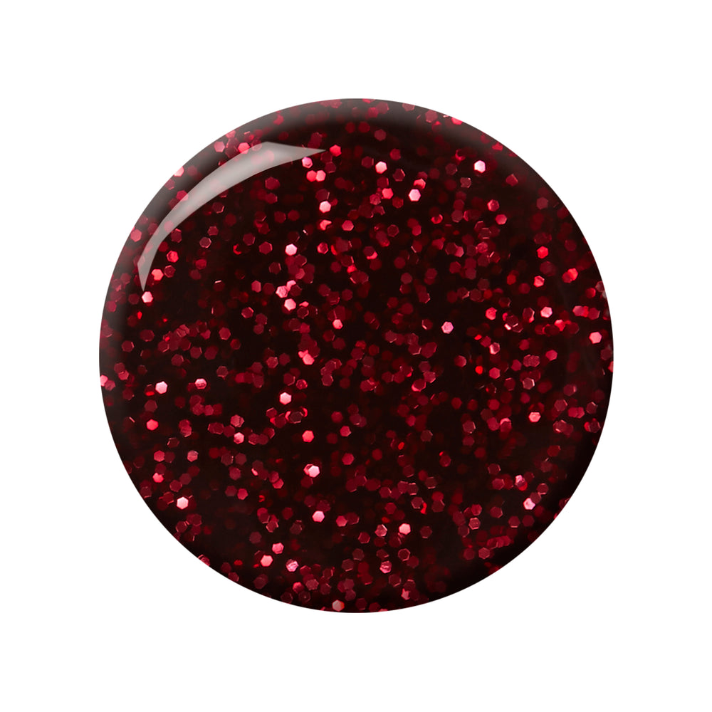 London Grace Ruby Nail Polish – deep red glitter polish with a high-impact, sparkling finish. Vegan, eco-friendly, and perfect for festive looks.