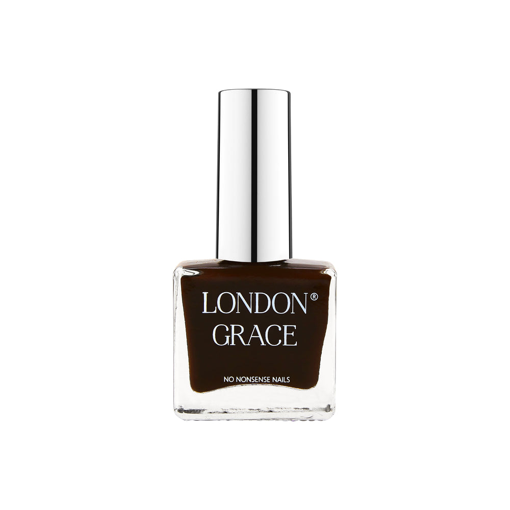 London Grace Teddy Nail Polish – dark chocolate brown for glossy, long-lasting nails. Vegan and eco-friendly.