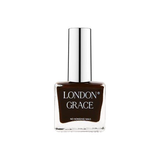 London Grace Teddy Nail Polish – dark chocolate brown for glossy, long-lasting nails. Vegan and eco-friendly.