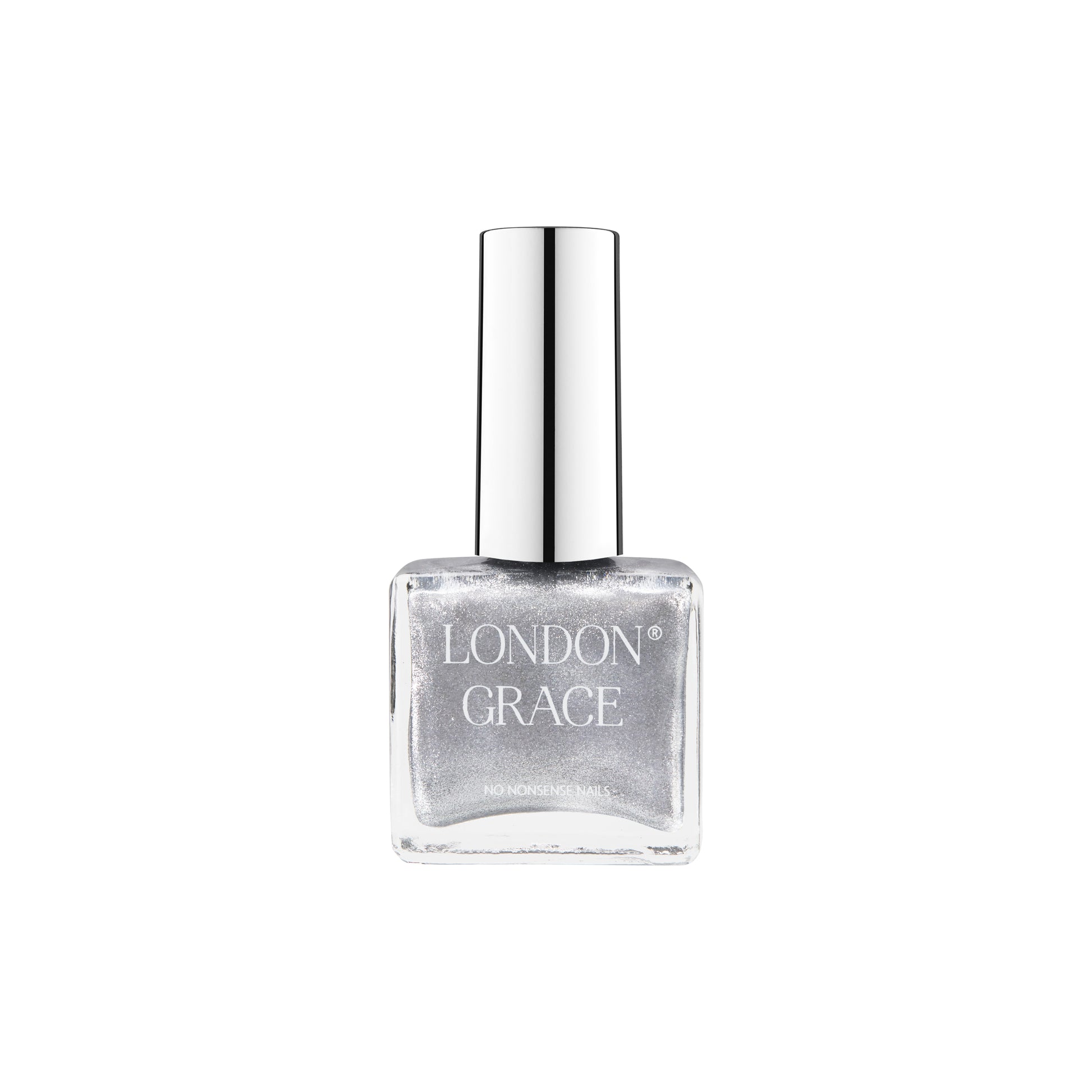 London Grace Tina Nail Polish – sparkling silver with glitter for a dazzling, long-lasting finish. Vegan and eco-friendly.