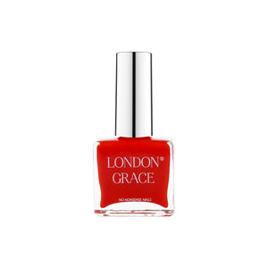 London Grace Valentine Nail Polish – vibrant orange-red shade, vegan and cruelty-free with a glossy, long-wearing finish.