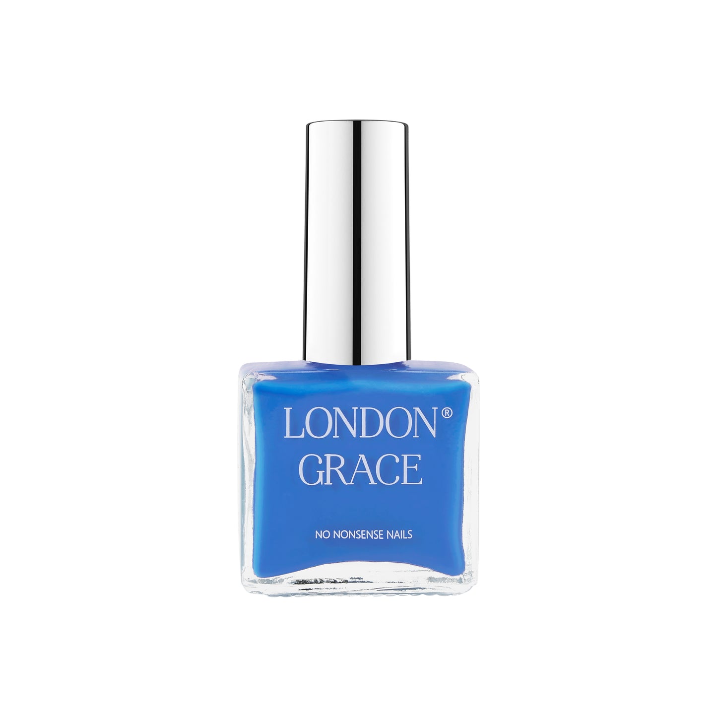 London Grace Verity Nail Polish – bold Azure blue, vegan and cruelty-free with a glossy, long-wearing finish.