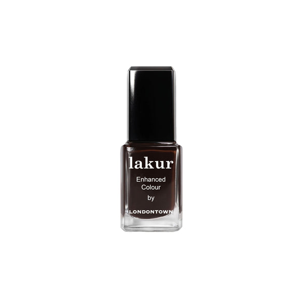 Londontown nail polish bottle with black cap in dark brown color on a white background