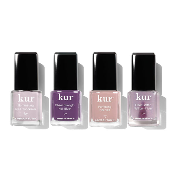 Four bottles of Londontown nail care products on a white background
