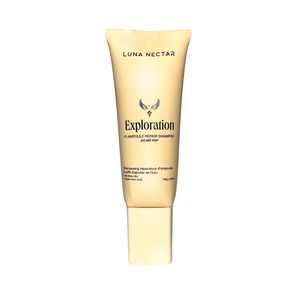 LUNA NECTAR Exploration 01 waterless ampoule shampoo bottle with mint ice cream texture and natural ingredients.