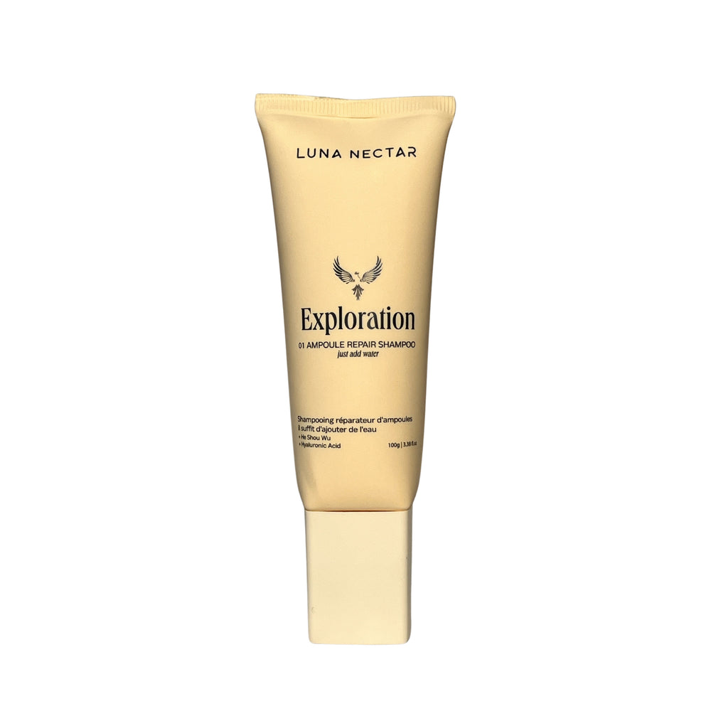 LUNA NECTAR Exploration 01 waterless ampoule shampoo bottle with mint ice cream texture and natural ingredients.