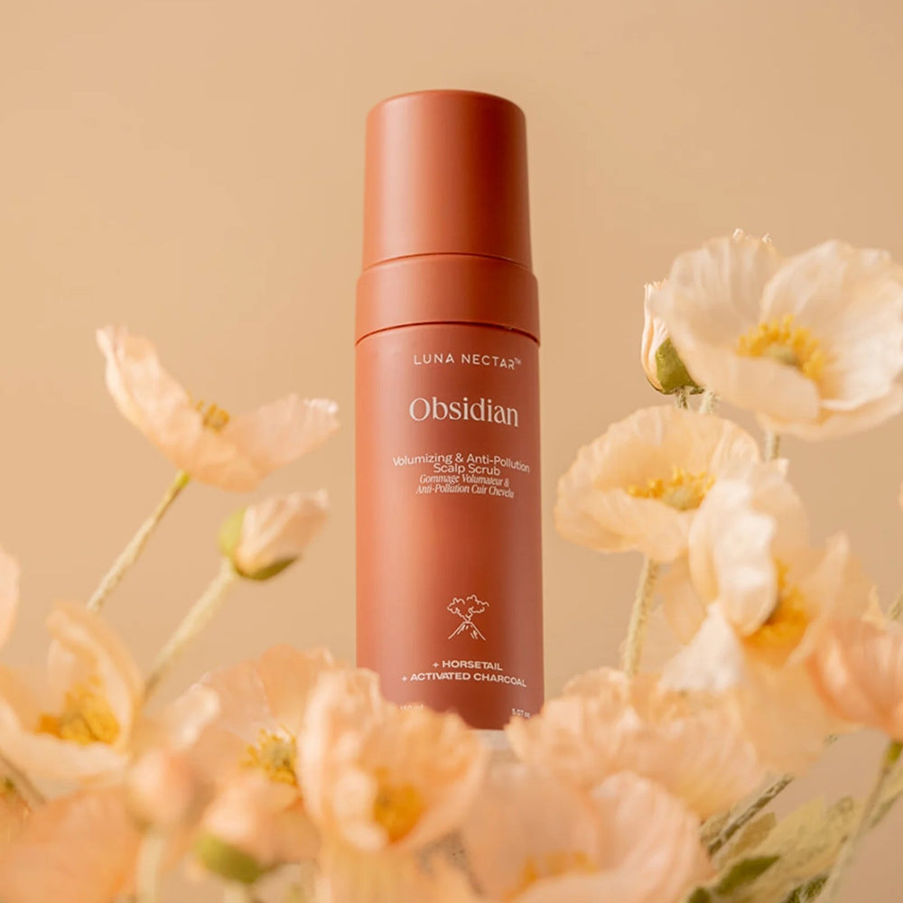  LUNA NECTAR Obsidian Volumizing Scalp Scrub Shampoo – charcoal-infused jelly scrub for deep cleansing and volume.