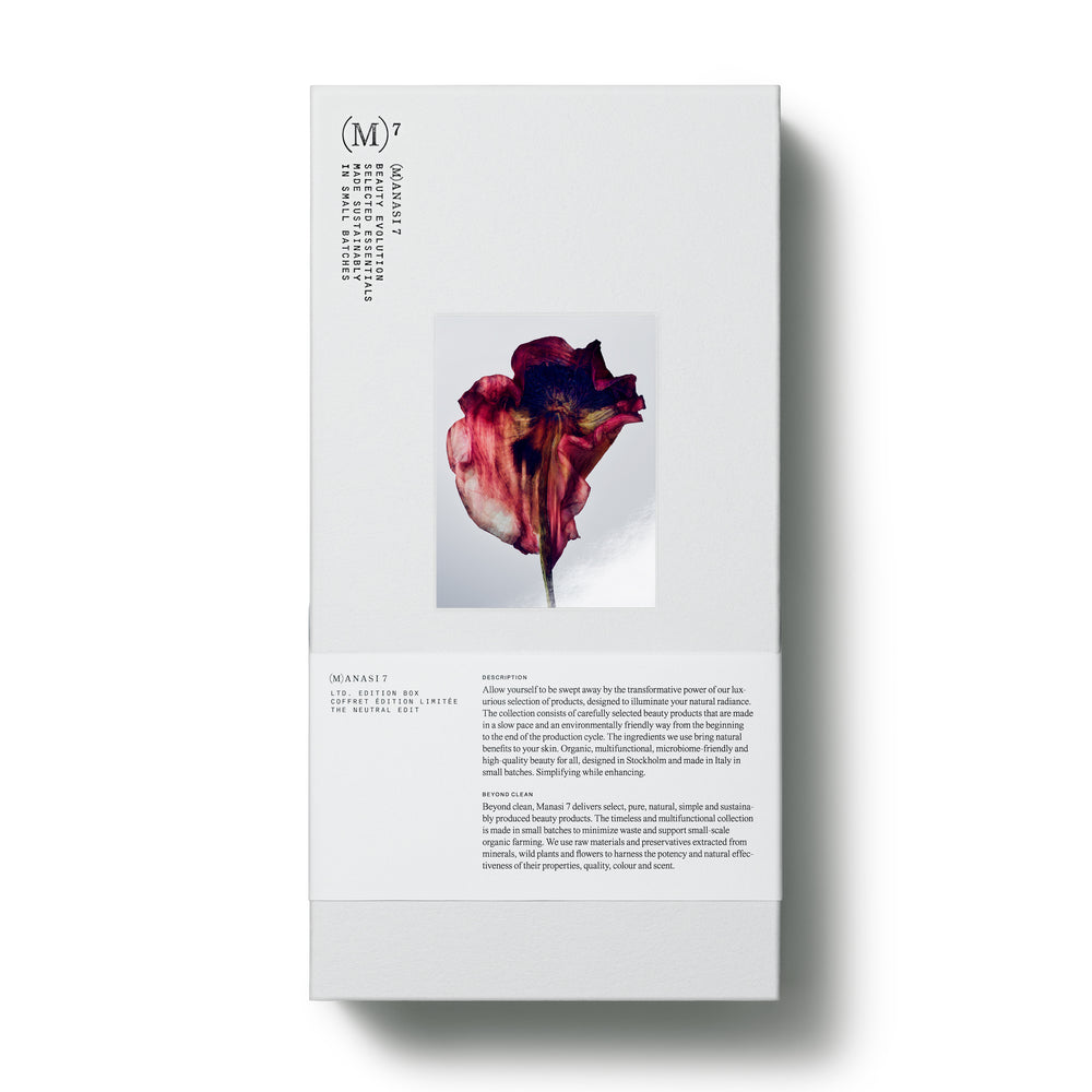 MANASI 7 The Neutral Edit Limited Edition Box featuring three All Over Colours and the Eye & Lip Definer Criollo – an organic, multiuse makeup set for creating soft, natural, and radiant looks.