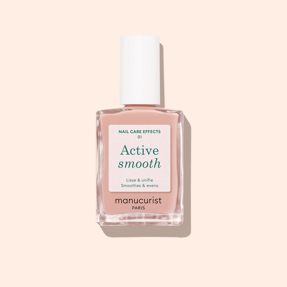 Bottle of MANUCURIST Active Smooth 01 CC Nail Polish with a rosy satin finish that smooths and perfects the nail surface.