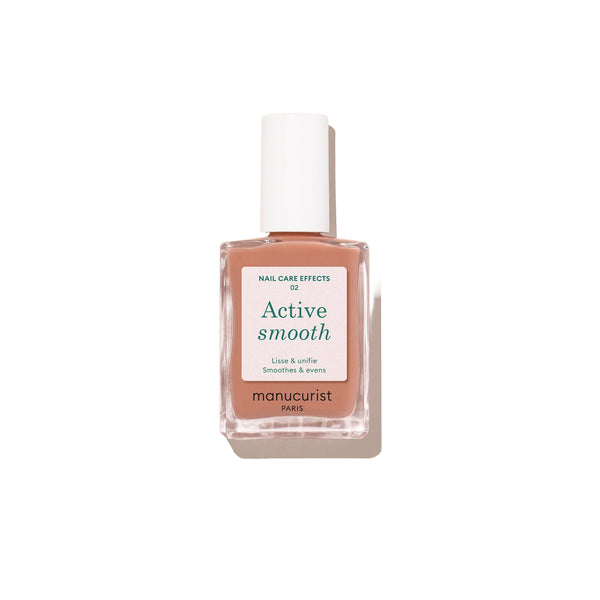 Bottle of MANUCURIST Active Smooth 02 CC Nail Polish with a rosy pink satin finish for smoothing and perfecting the nail surface.