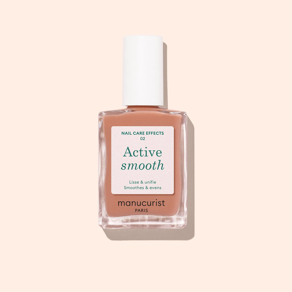 Bottle of MANUCURIST Active Smooth 02 CC Nail Polish with a rosy pink satin finish for smoothing and perfecting the nail surface.