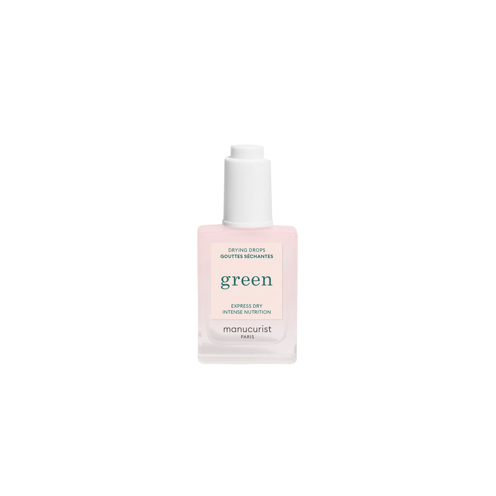 MANUCURIST Drying Drops in 15 ml bottle, reduces drying time of Green™ polish, enriched with ceramides for nourishing nails and cuticles.