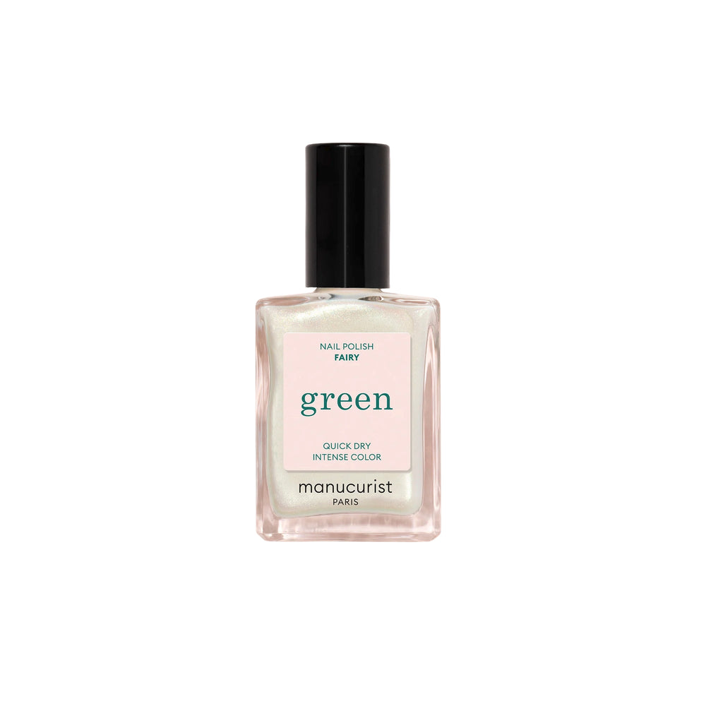 Manucurist Green Nail Polish Fairy — holographic pearly white nail polish bottle with shimmer finish, vegan and bio-sourced formula.