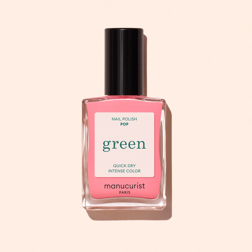 Manucurist Green™ Pop—a bold electric pink nail polish with orange undertones in a 15ml bottle.