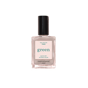 Manucurist Green Nail Polish Tweed — warm pearly grey nail polish bottle, vegan, cruelty-free, and bio-sourced formula.