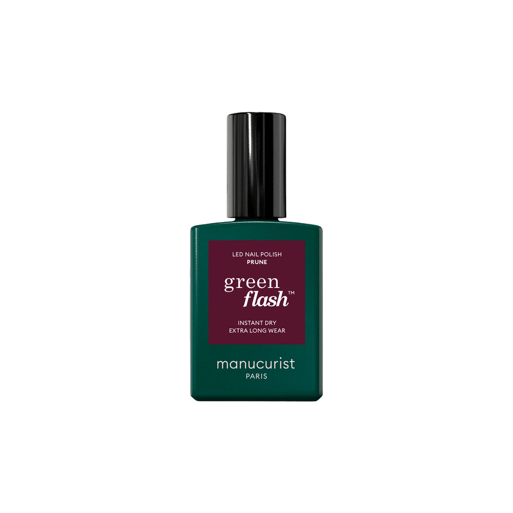 MANUCURIST Green Flash™ Prune semi-permanent gel nail polish in deep wine red, 15ml, 12-free, 56% plant-based