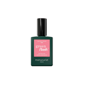 Manucurist Green Flash™ Pop—a bright electric pink LED gel polish with orange undertones in a sleek 15ml bottle.