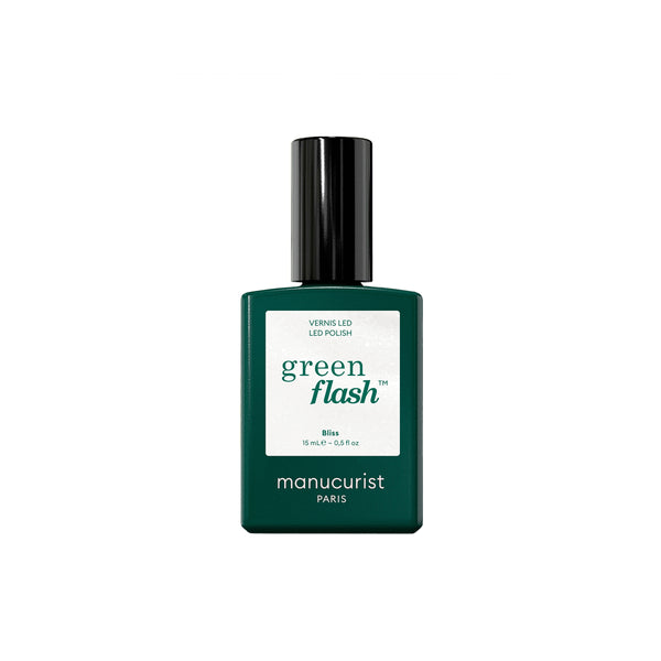 A bottle of Manucurist Green Flash LED nail polish in Bliss on a solid white background.