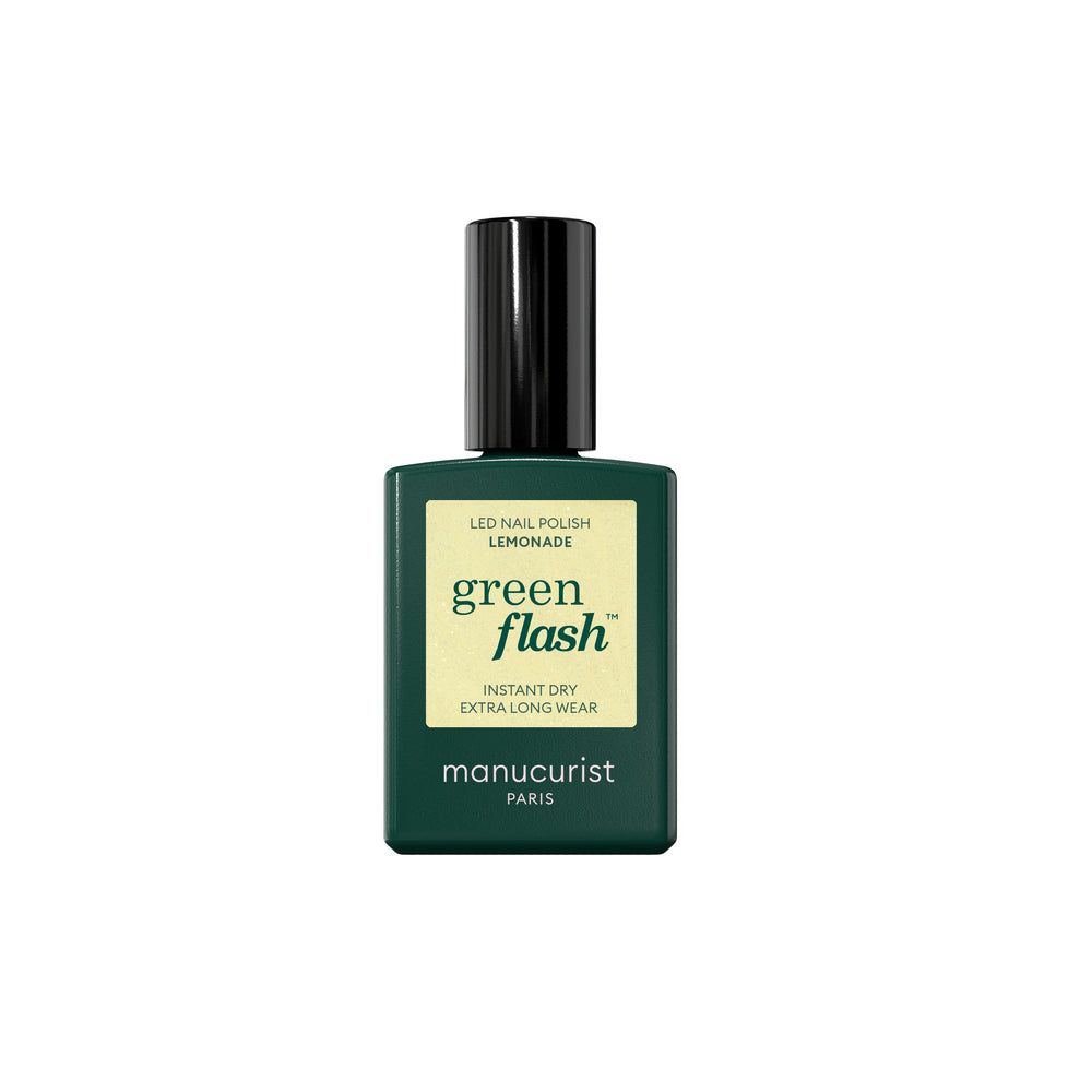 MANUCURIST Green Flash™ LED Nail Polish in Lemonade - Pale yellow shade with shimmer, opaque coverage, eco-friendly gel polish