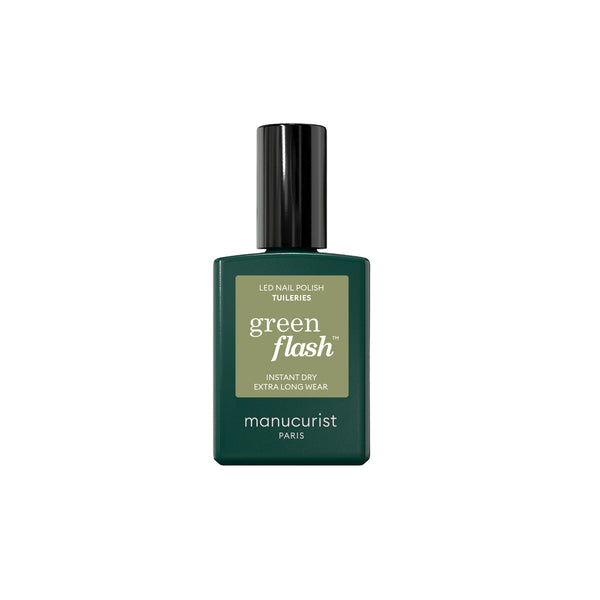 MANUCURIST Semi-permanent LED Green Flash Tuileries, olive green gel polish, opaque, non-iridescent, 60% plant-based, 15ml, 12-free