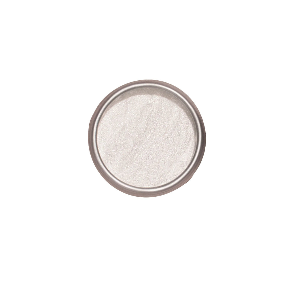 Manucurist White Glazed Effect Powder with applicator in recyclable tin.