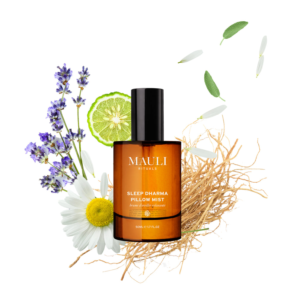 Bottle of Mauli Rituals Sleep Dharma Pillow Mist on a white background