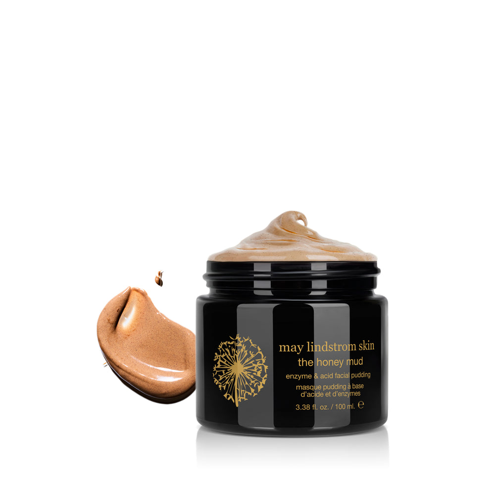 Jar of 'The Honey Mud' by May Lindstrom on a white background
