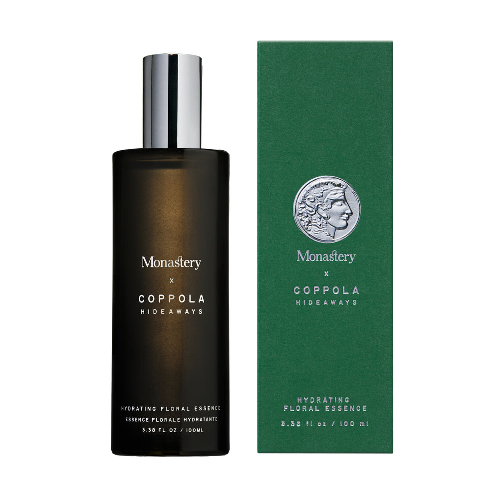 Monastery x Coppola Hideaways Hydrating Floral Essence bottle.