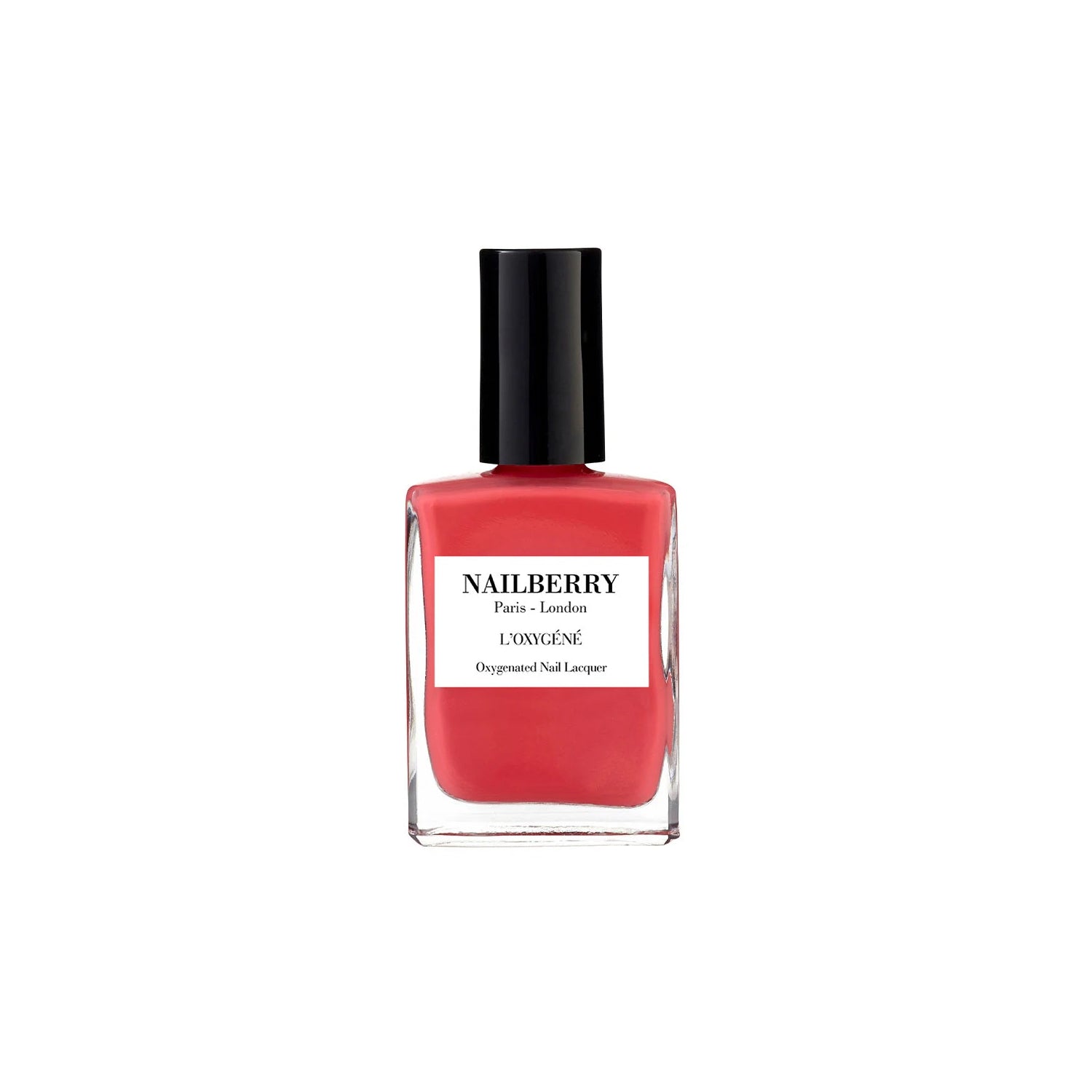 Nailberry English Rose coral polish with fresh pink and peach undertones, offering a vibrant and elegant finish. Vegan, cruelty-free, and breathable formula for a healthier manicure.