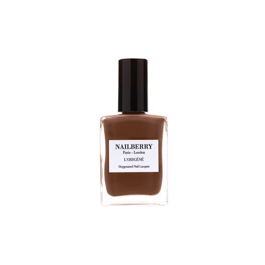 Bottle of Nailberry Nuts About You nail polish – creamy toasted nutty brown shade, vegan and breathable formula.