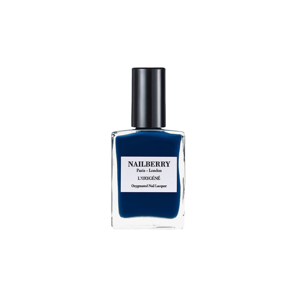 NAILBERRY Orage indigo blue nail polish with high-gloss finish, providing a bold and sophisticated look for autumn-winter. Vegan, cruelty-free, and breathable.