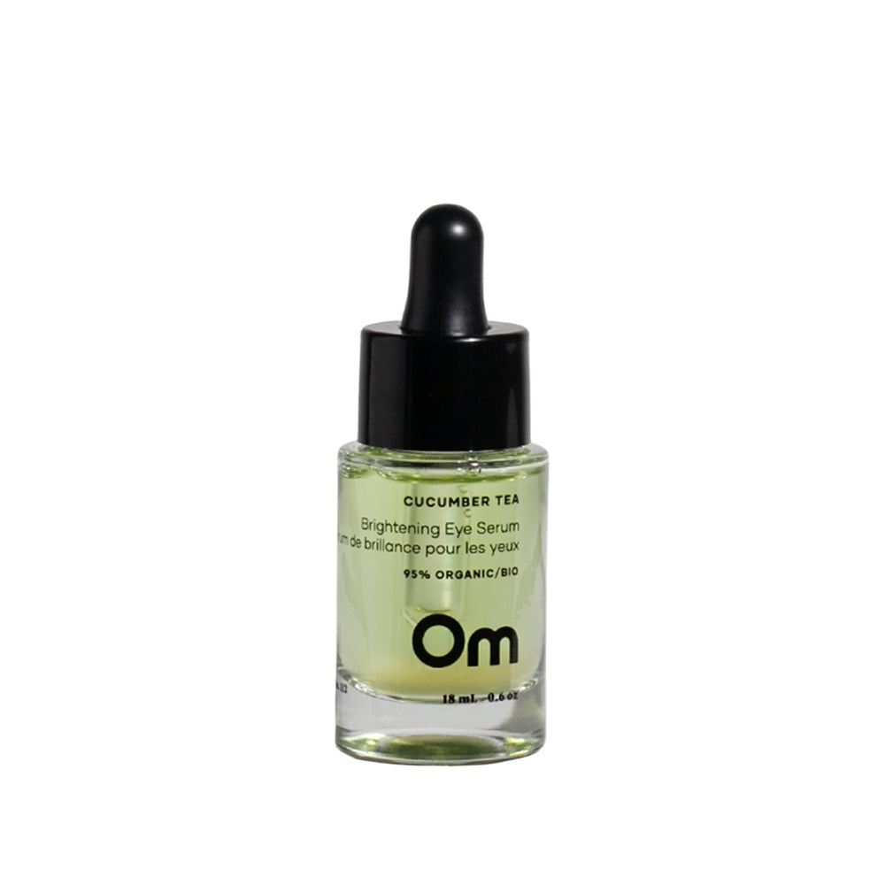 Om Organics Cucumber Tea Brightening Eye Serum with cucumber extract and caffeine for a refreshing, revitalizing under-eye treatment.