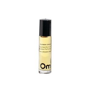 Om Organics Flower Child Scented Roll-On – a natural essential oil perfume with patchouli, sweet orange, neroli, and rosewood.