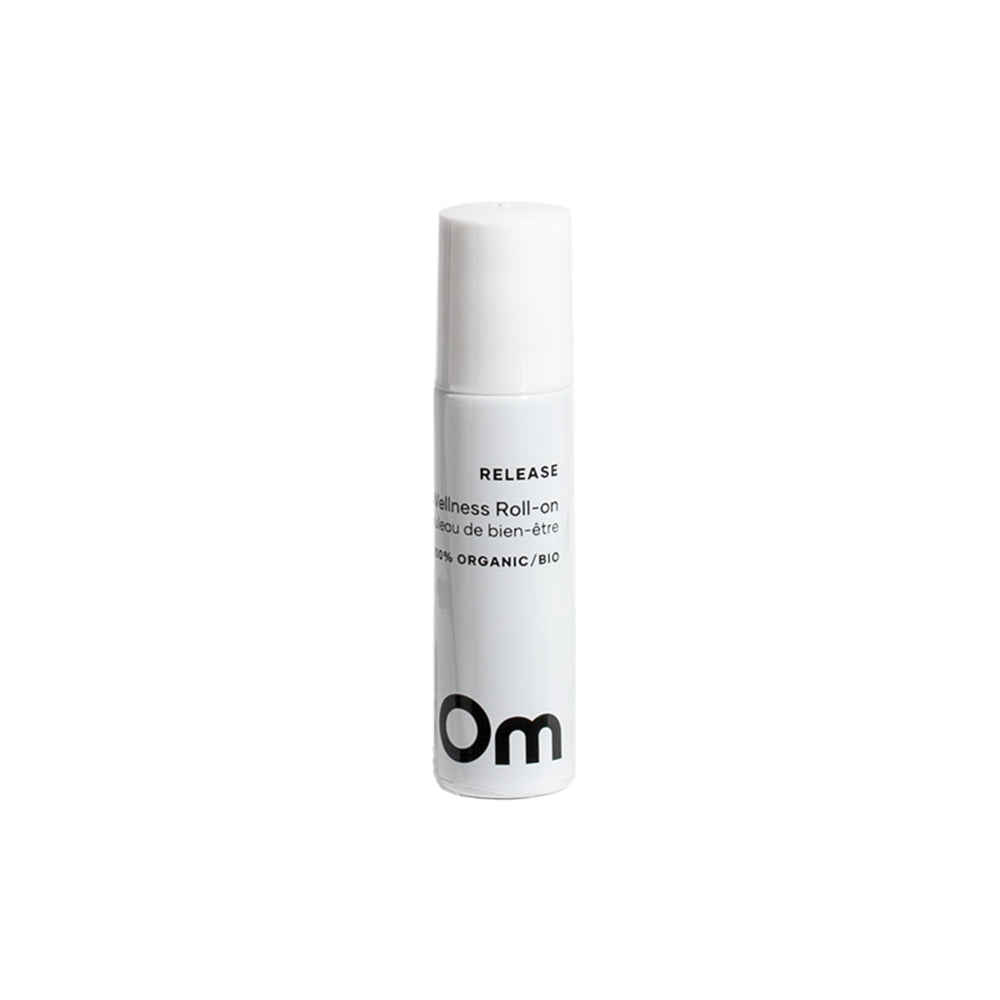 OM Organics Release Wellness Roll On – a 10ml essential oil blend with lavender, chamomile, and vetiver in a jojoba base.