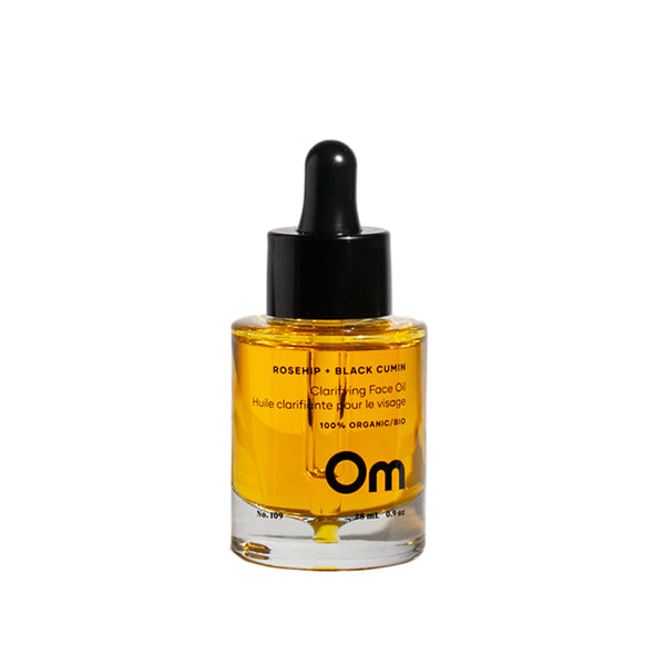 Om Organics Rosehip + Black Cumin Clarifying Face Oil, 28 ml – Lightweight face oil for oily, combination, and blemish-prone skin with rosehip, black cumin, and cranberry seed oils.