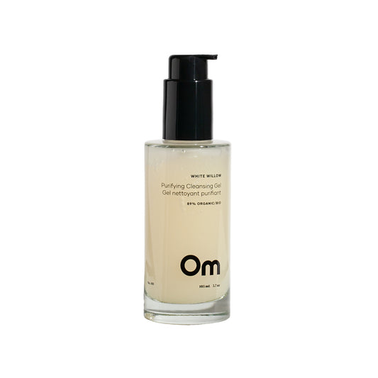 Om Organics White Willow Purifying Cleansing Gel in a 105 ml bottle, a natural exfoliating cleanser ideal for oily and blemish-prone skin types.