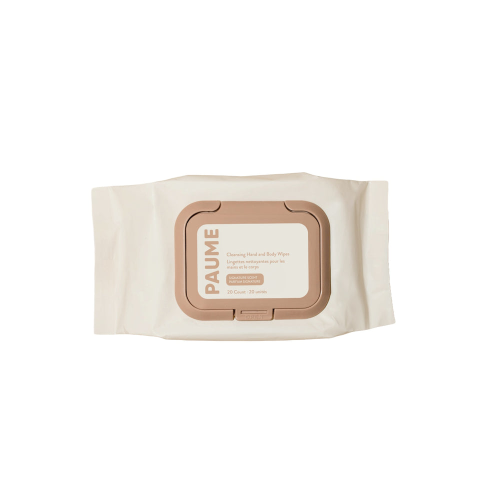 PAUME Cleansing Hand and Body Wipes – plant-based, alcohol-free wipes for a gentle cleanse and lasting hydration.