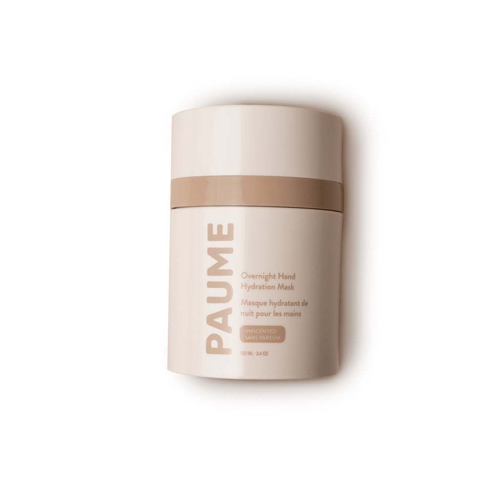 PAUME Overnight Hand Hydration Mask – 3.4oz airless tub with a deeply hydrating formula featuring shea butter and squalane to restore moisture while you sleep.