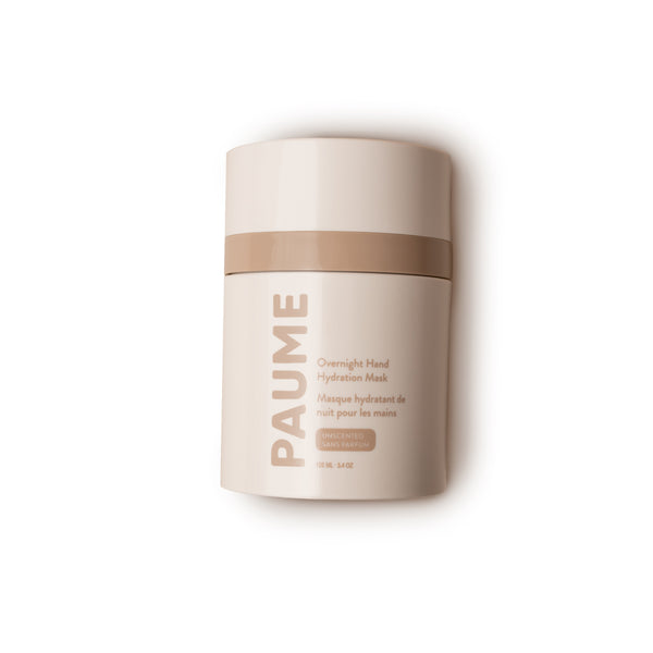 PAUME Overnight Hand Hydration Mask – 3.4oz airless tub with a deeply hydrating formula featuring shea butter and squalane to restore moisture while you sleep.