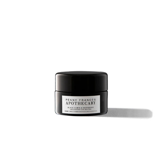 Jar of Penny Frances Apothecary Black Cumin & Black Raspberry Antioxidant Eye Butter with cupuaçu, murumuru, and botanical seed oils for soft, hydrated skin.
