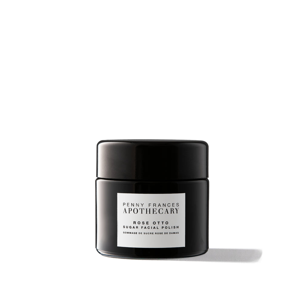 PENNY FRANCES APOTHECARY Rose Otto Sugar Facial Polish – A gentle sugar exfoliator with rose, hibiscus, and coconut to rejuvenate and smooth the skin.