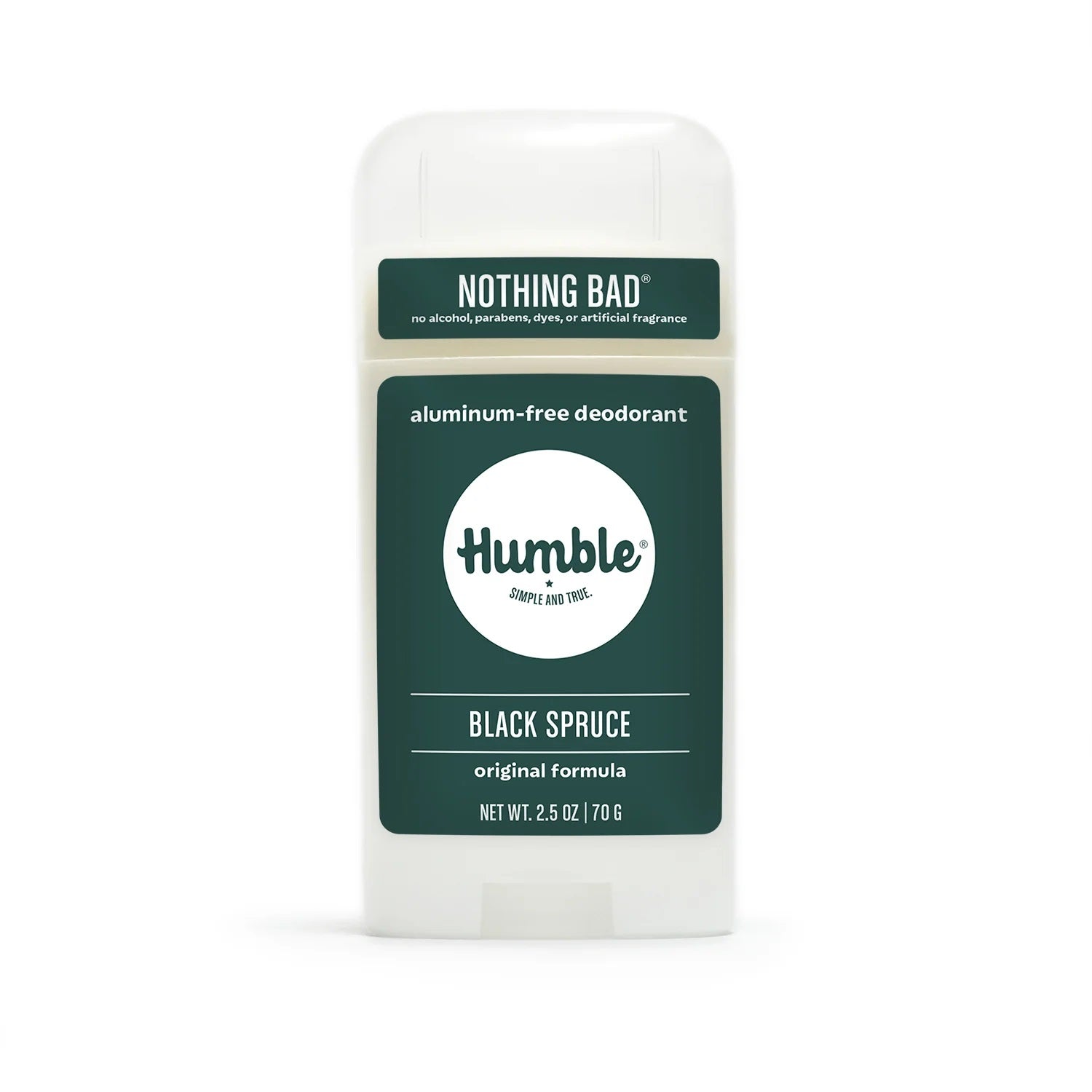 Plastic-Free Humble Deodorant in Black Spruce scent, long-lasting and aluminum-free, eco-friendly packaging