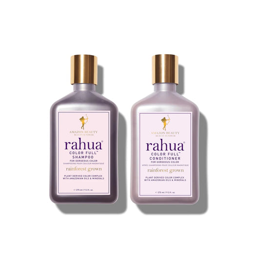 RAHUA Color Full™ Essential Hair Care Set includes full-size shampoo and conditioner (275 ml / 9.3 fl oz each). Preserve hair color with potent rainforest oils and plant-derived ingredients. Prevent fading, maintain tones, and keep natural colors vibrant with full spectrum color protection complex. Scented with Gardenia fragrance.