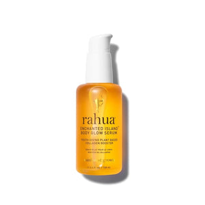 RAHUA Enchanted Island™ Body Glow Serum - soothing oil serum with powerful plant ingredients. Provides protection, youth-giving, and restorative benefits for smooth, soft, hydrated, well-toned, and radiant skin. Golden oil serum infused with coconut and guava for a paradise escape.